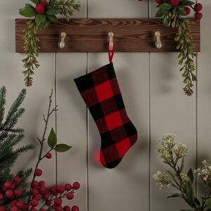 Christmas Buffalo plaid red and black stockings, set of 2 19 inches x 7 inches